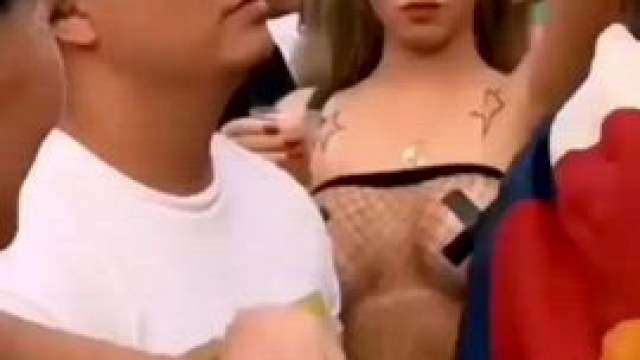 Big tits blonde enjoying and showing at Tomorrowland