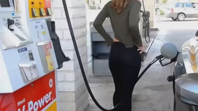 Pumping Gas and Showing Hot Ass