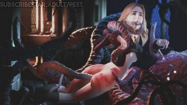 Submissive whore banged all the way through with tentacles