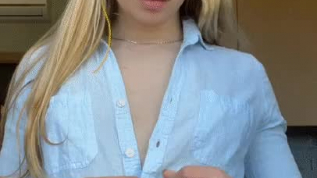 Unbuttoning the shirt to show my slight boobs and body