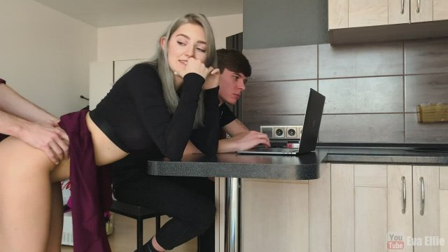 Banged from behind while her bf is busy on the computer (Eva Elfie)