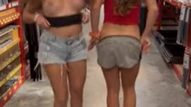 Flashing together for a cuty view of our titts and ass!