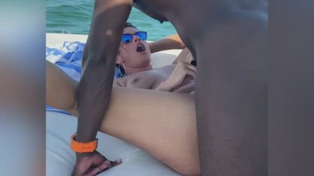 Interracial Hotwife takes Big black cock on boat while husband records