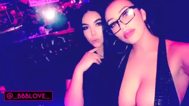 Dumb bimbo showcasing her big fake tits at the club and letting herself get gro