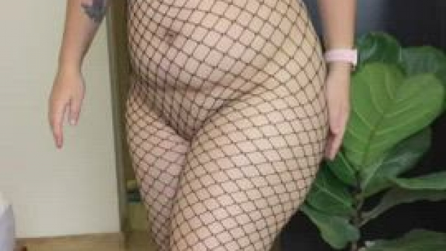 Classic outfit - fishnets and huge tits