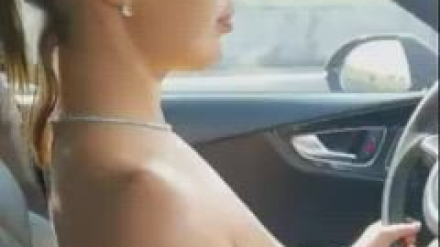 Blonde lady driving