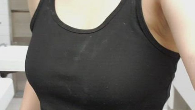 Playing with my tits in the gym bathroom makes me so horny! I need a gym guy w