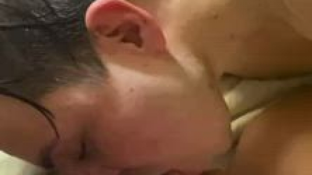 Cumshot on the bride and the cuck while they kiss