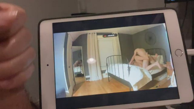 Hubby watching me get banged via wifi camera in a different room