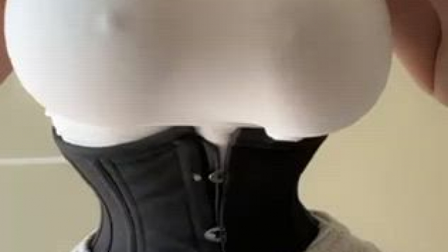 Tiny corset and big natural titties