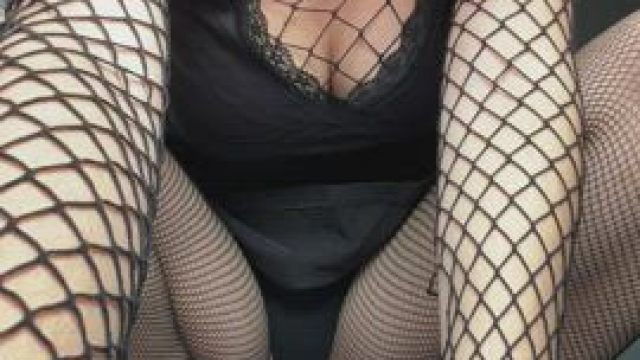 I love how my huge tits looks like being squeezed by a fishnet