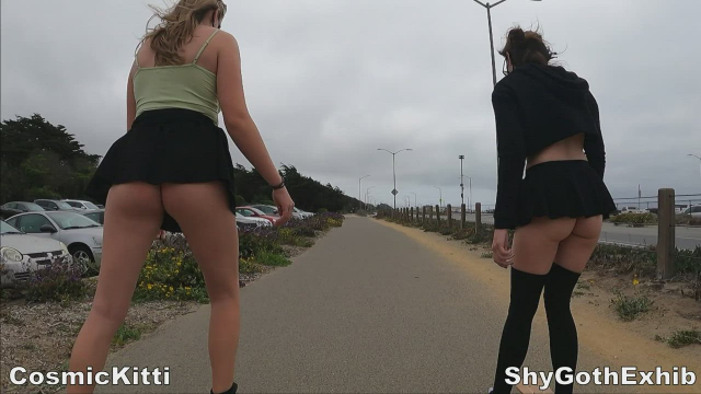 Skating and dual pussy flashing with a friend! [GIF]