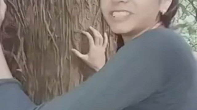 Very cuty chick has fun in dense forest