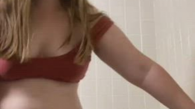 Having fun in library bathroom